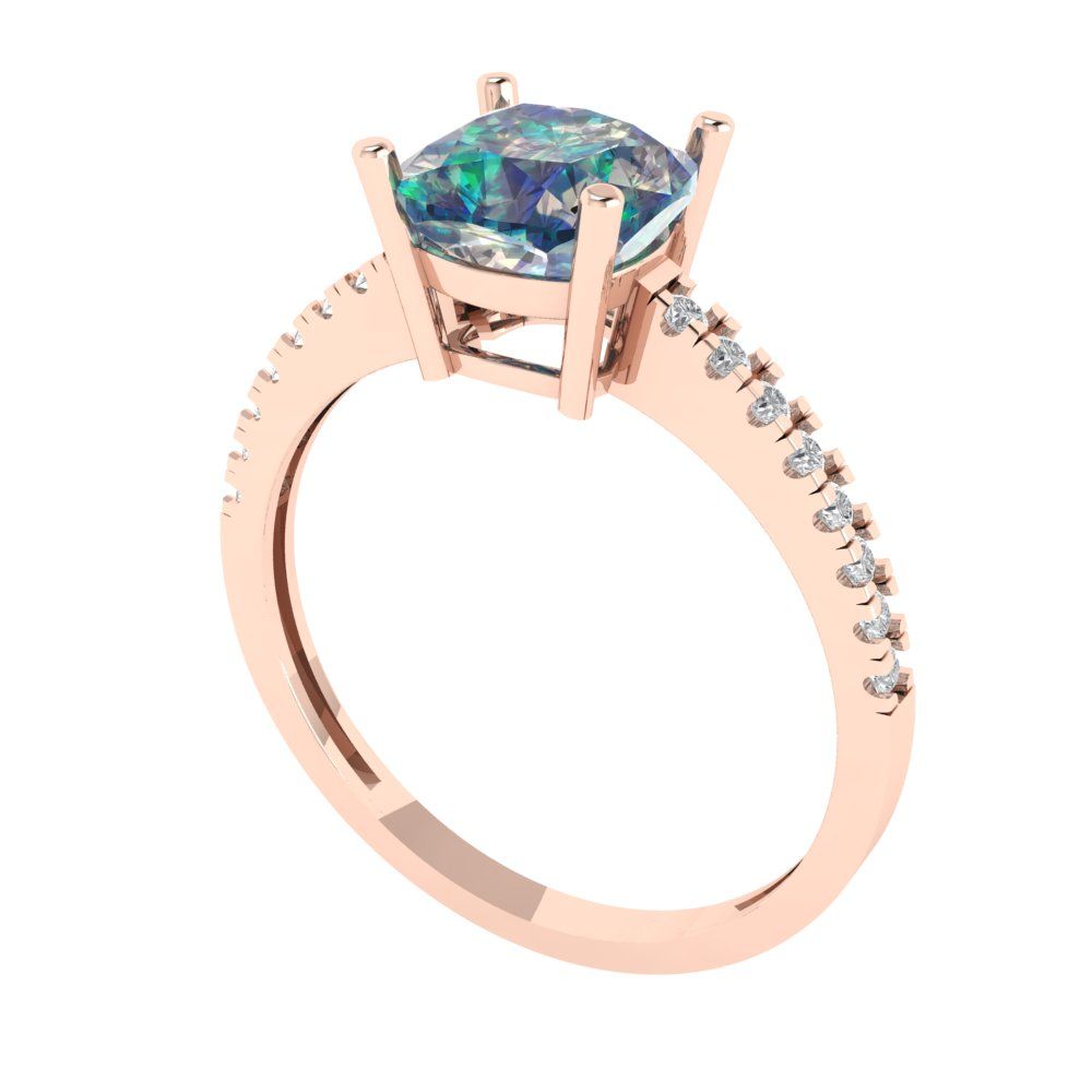 2.7 cttw Blue Moissanite Solitaire with Zirconia Simulated Diamond Accents Engagement Ring - Solid Gold (Cushion Cut,6.5mm)