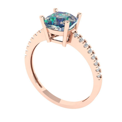 2.7 cttw Blue Moissanite Solitaire with Zirconia Simulated Diamond Accents Engagement Ring - Solid Gold (Cushion Cut,6.5mm)