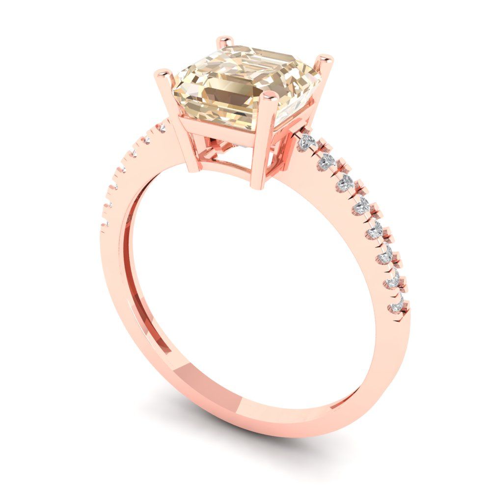 2.7 cttw Natural Morganite Solitaire with Zirconia Simulated Diamond Accents Engagement Ring - Solid Gold (Cushion Cut,6.5mm)