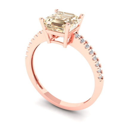 2.7 cttw Natural Morganite Solitaire with Zirconia Simulated Diamond Accents Engagement Ring - Solid Gold (Cushion Cut,6.5mm)