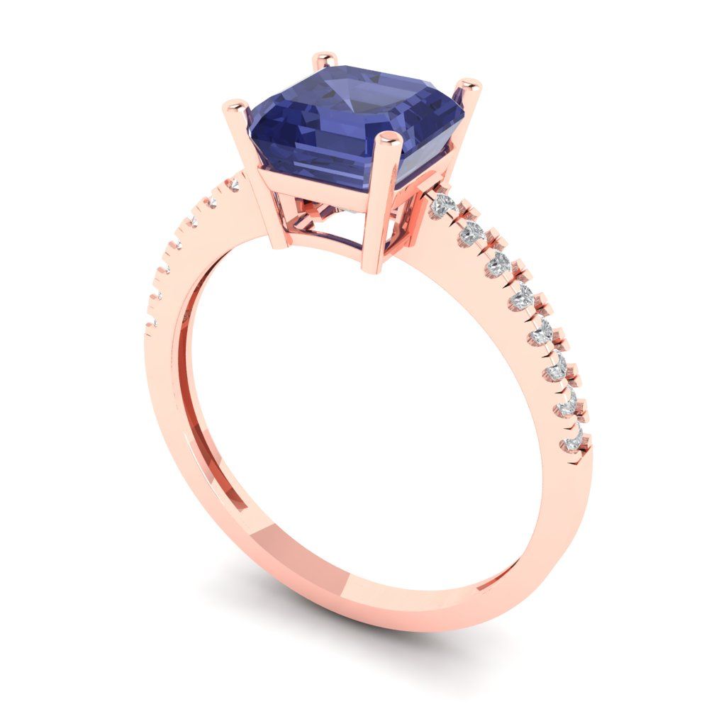 2.7 cttw Simulated Tanzanite Solitaire with Zirconia Simulated Diamond Accents Engagement Ring - Solid Gold (Cushion Cut,6.5mm)