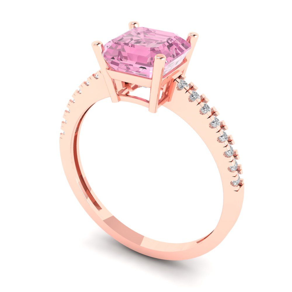 2.7 cttw Zirconia Simulated Pink Diamond Solitaire with Zirconia Simulated Diamond Accents Engagement Ring - Solid Gold (VVS1, Cushion Cut,6.5mm)