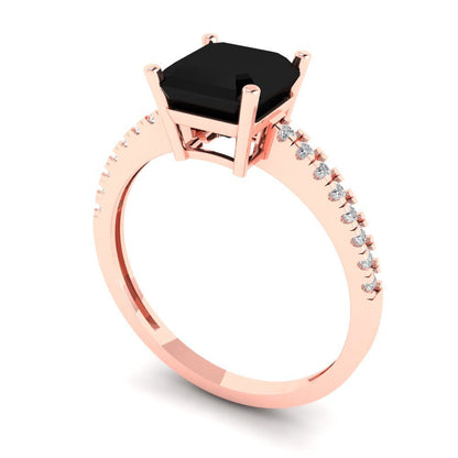 2.7 cttw Natural Onyx Solitaire with Zirconia Simulated Diamond Accents Engagement Ring - Solid Gold (Cushion Cut,6.5mm)