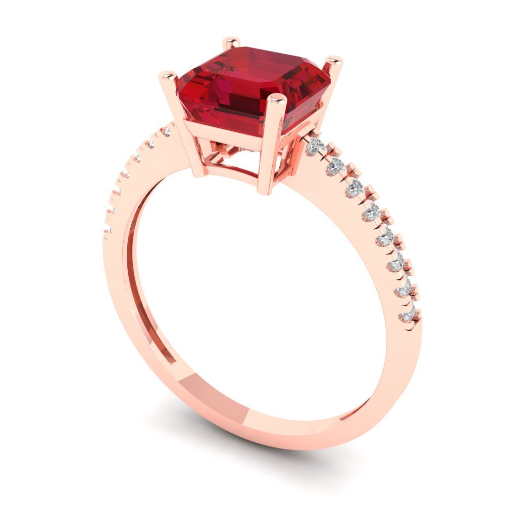2.7 cttw Simulated Ruby Solitaire with Zirconia Simulated Diamond Accents Engagement Ring - Solid Gold (Cushion Cut,6.5mm)
