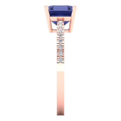 2.7 cttw Simulated Tanzanite Solitaire with Zirconia Simulated Diamond Accents Engagement Ring - Solid Gold (Cushion Cut,6.5mm)