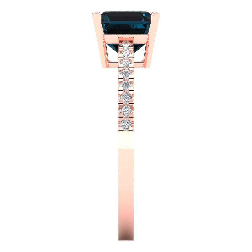 2.7 cttw Natural London Blue Topaz Solitaire with Zirconia Simulated Diamond Accents Engagement Ring - Solid Gold (Cushion Cut,6.5mm)