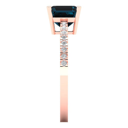 2.7 cttw Natural London Blue Topaz Solitaire with Zirconia Simulated Diamond Accents Engagement Ring - Solid Gold (Cushion Cut,6.5mm)