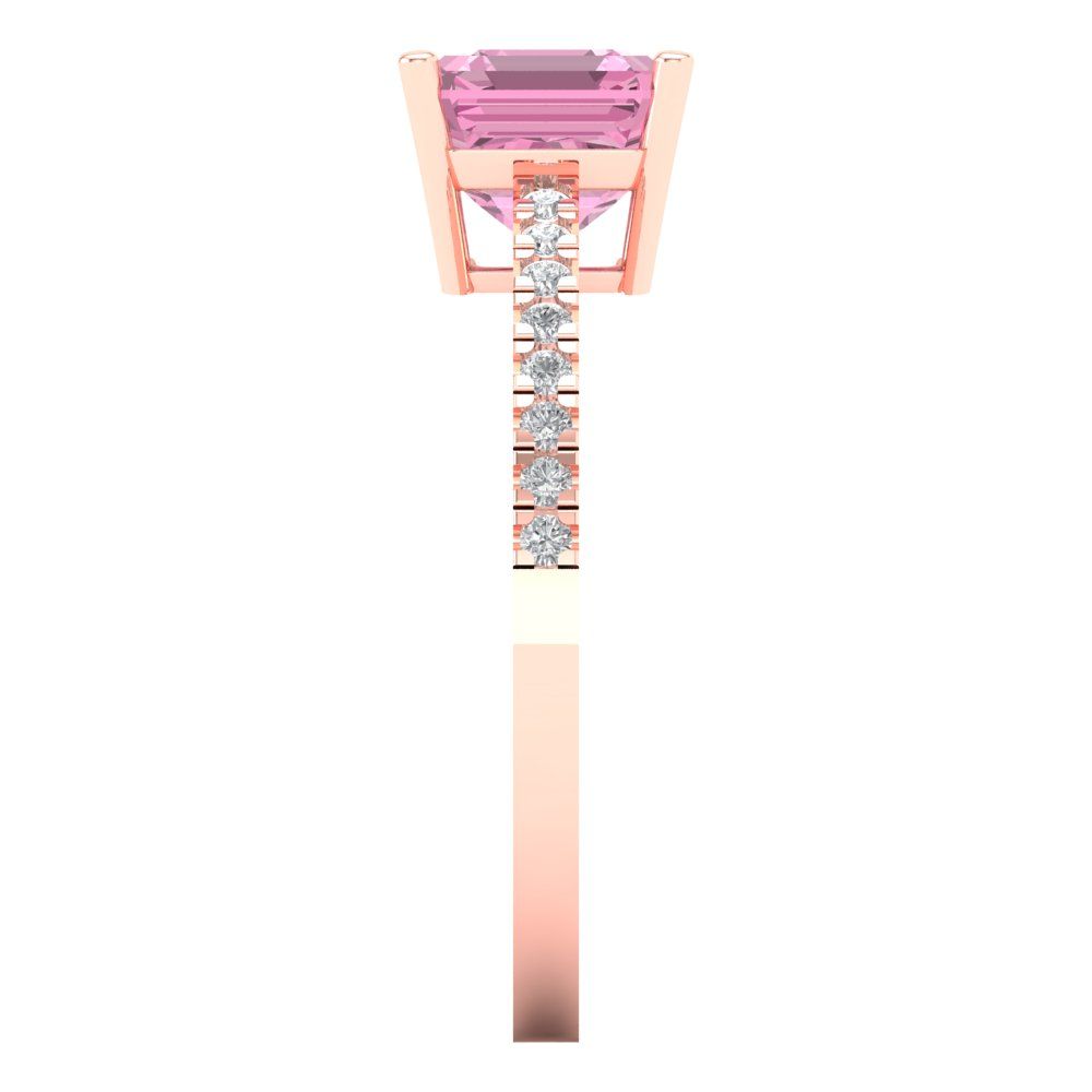 2.7 cttw Zirconia Simulated Pink Diamond Solitaire with Zirconia Simulated Diamond Accents Engagement Ring - Solid Gold (VVS1, Cushion Cut,6.5mm)