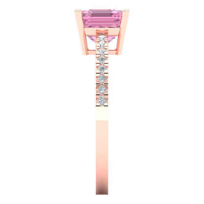 2.7 cttw Zirconia Simulated Pink Diamond Solitaire with Zirconia Simulated Diamond Accents Engagement Ring - Solid Gold (VVS1, Cushion Cut,6.5mm)