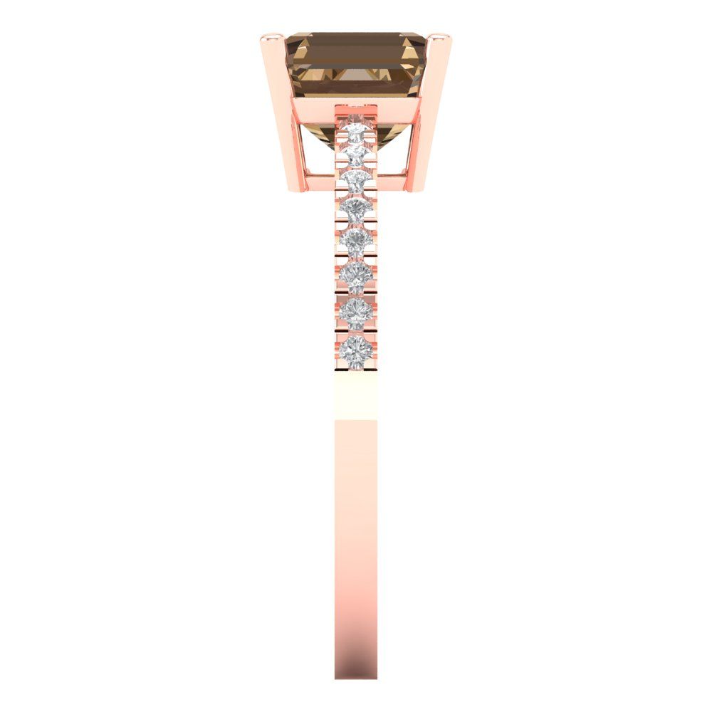 2.7 cttw Zirconia Simulated Champagne Diamond Solitaire with Zirconia Simulated Diamond Accents Engagement Ring - Solid Gold (VVS1, Cushion Cut,6.5mm)