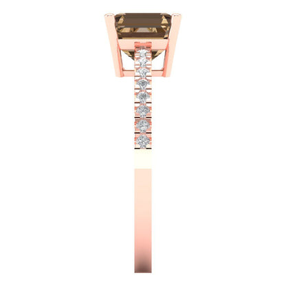 2.7 cttw Zirconia Simulated Champagne Diamond Solitaire with Zirconia Simulated Diamond Accents Engagement Ring - Solid Gold (VVS1, Cushion Cut,6.5mm)