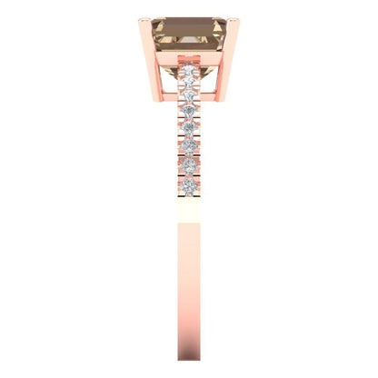 2.7 cttw Yellow Moissanite Solitaire with Zirconia Simulated Diamond Accents Engagement Ring - Solid Gold (Cushion Cut,6.5mm)