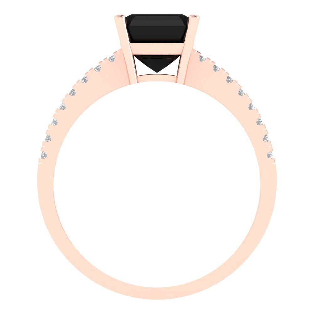 2.7 cttw Natural Onyx Solitaire with Zirconia Simulated Diamond Accents Engagement Ring - Solid Gold (Cushion Cut,6.5mm)