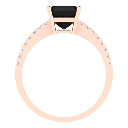 2.7 cttw Natural Onyx Solitaire with Zirconia Simulated Diamond Accents Engagement Ring - Solid Gold (Cushion Cut,6.5mm)