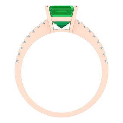 2.7 cttw Simulated Emerald Solitaire with Zirconia Simulated Diamond Accents Engagement Ring - Solid Gold (Cushion Cut,6.5mm)