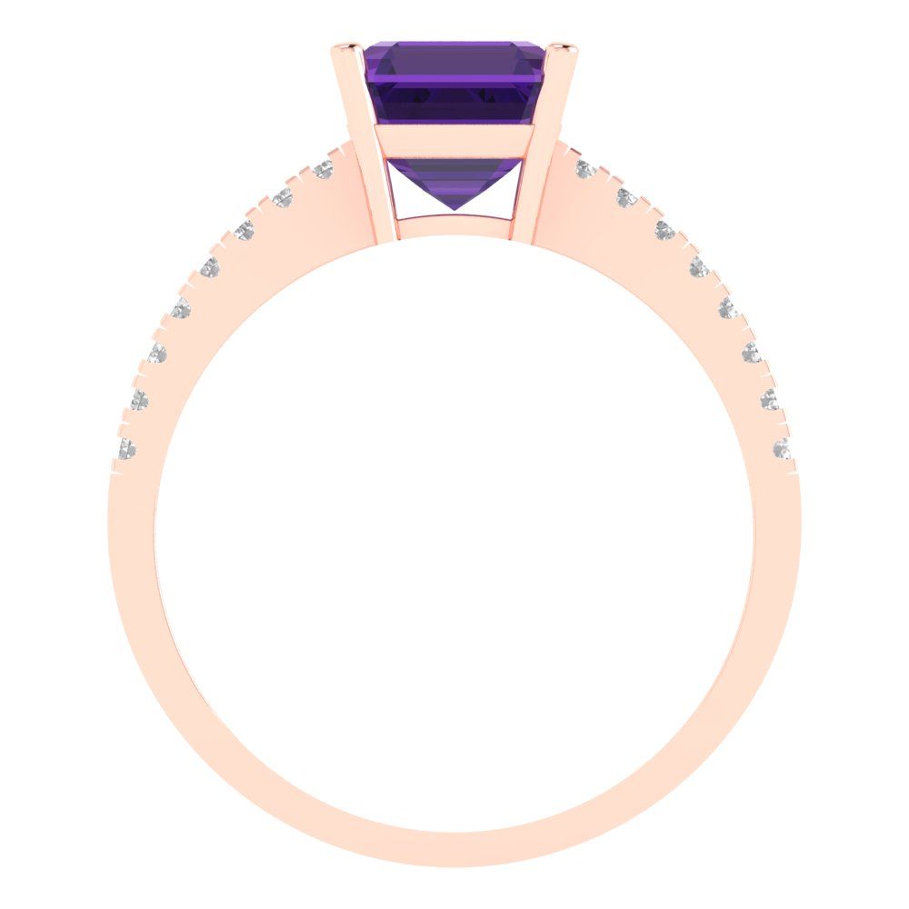 2.7 cttw Natural Amethyst Solitaire with Zirconia Simulated Diamond Accents Engagement Ring - Solid Gold (Cushion Cut,6.5mm)
