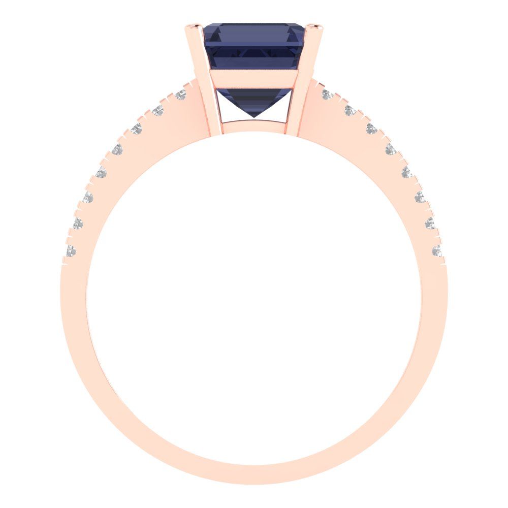 2.7 cttw Simulated Blue Sapphire Solitaire with Zirconia Simulated Diamond Accents Engagement Ring - Solid Gold (Cushion Cut,6.5mm)