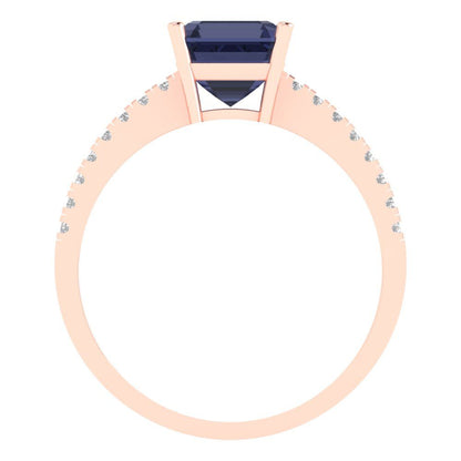 2.7 cttw Simulated Blue Sapphire Solitaire with Zirconia Simulated Diamond Accents Engagement Ring - Solid Gold (Cushion Cut,6.5mm)