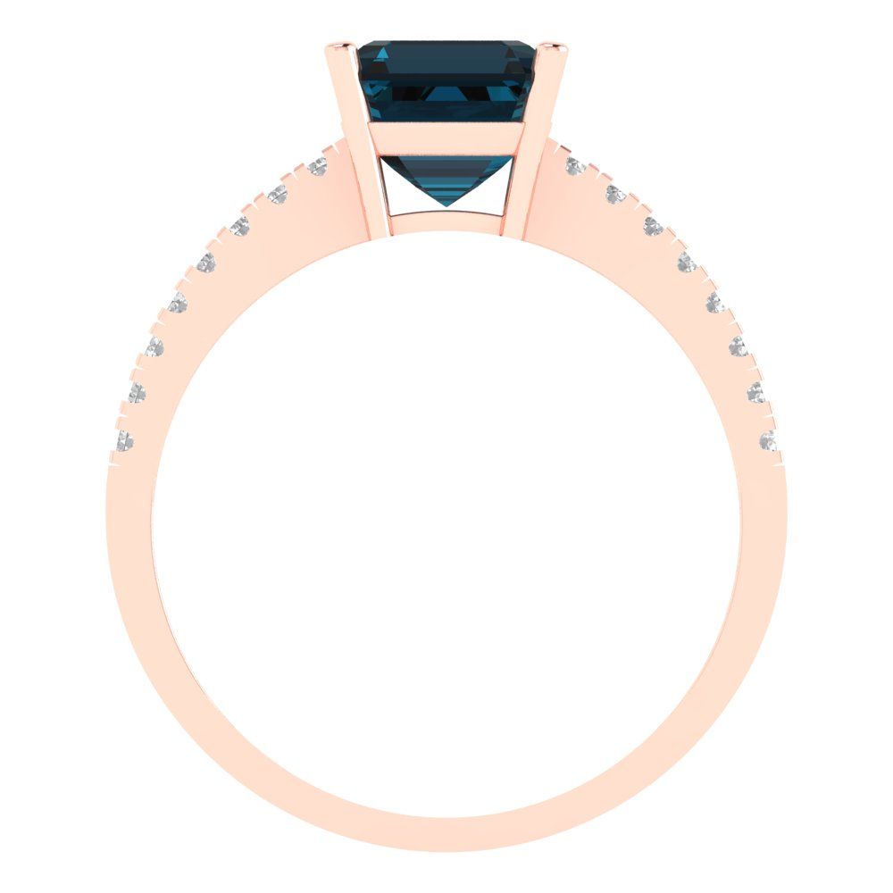 2.7 cttw Natural London Blue Topaz Solitaire with Zirconia Simulated Diamond Accents Engagement Ring - Solid Gold (Cushion Cut,6.5mm)