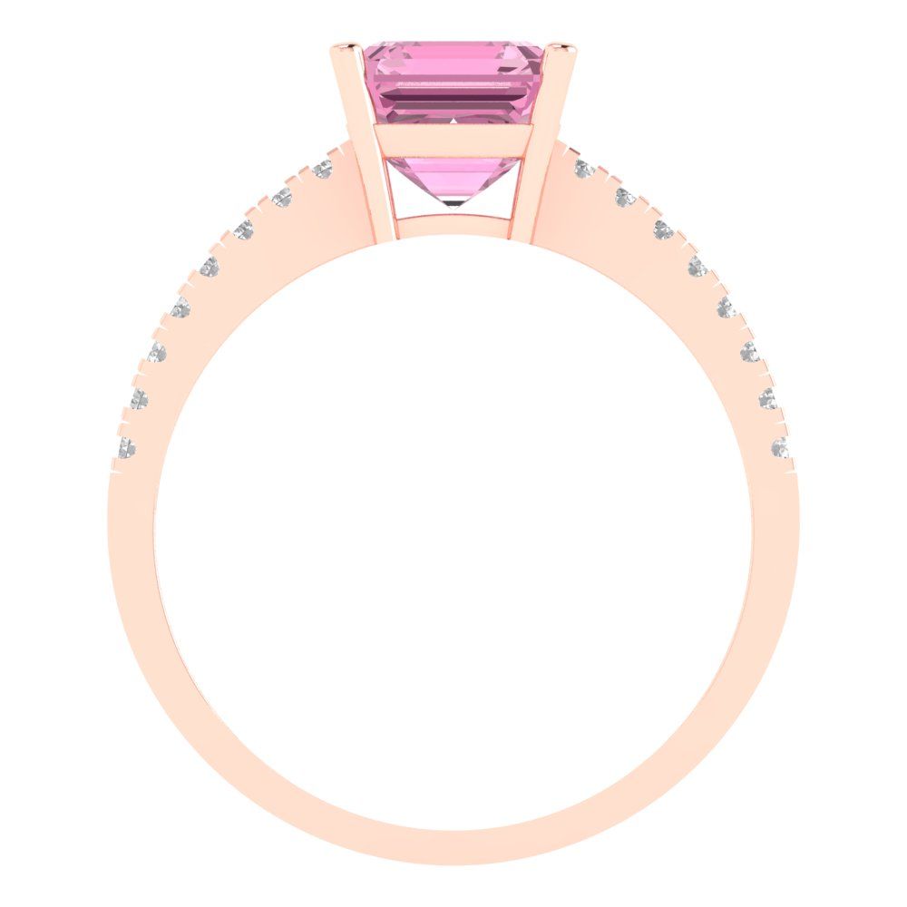 2.7 cttw Zirconia Simulated Pink Diamond Solitaire with Zirconia Simulated Diamond Accents Engagement Ring - Solid Gold (VVS1, Cushion Cut,6.5mm)
