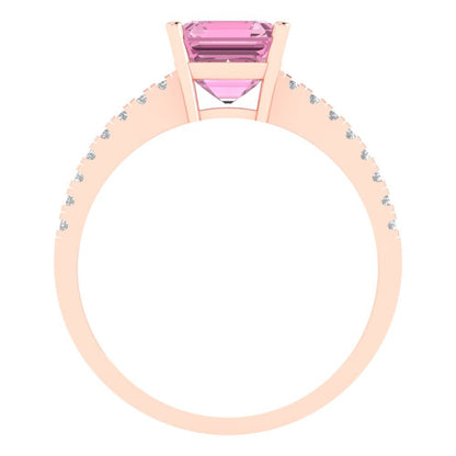 2.7 cttw Zirconia Simulated Pink Diamond Solitaire with Zirconia Simulated Diamond Accents Engagement Ring - Solid Gold (VVS1, Cushion Cut,6.5mm)
