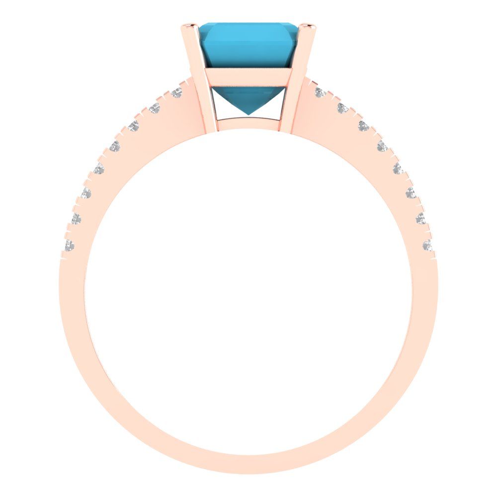 2.7 cttw Simulated Turquoise Solitaire with Zirconia Simulated Diamond Accents Engagement Ring - Solid Gold (Cushion Cut,6.5mm)