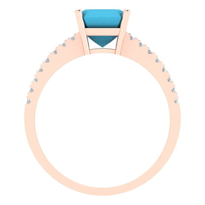 2.7 cttw Simulated Turquoise Solitaire with Zirconia Simulated Diamond Accents Engagement Ring - Solid Gold (Cushion Cut,6.5mm)