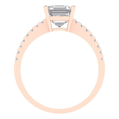 2.7 cttw Certified Moissanite Solitaire with Zirconia Simulated Diamond Accents Engagement Ring - Solid Gold (VVS1, D-F,Cushion Cut,6.5mm)