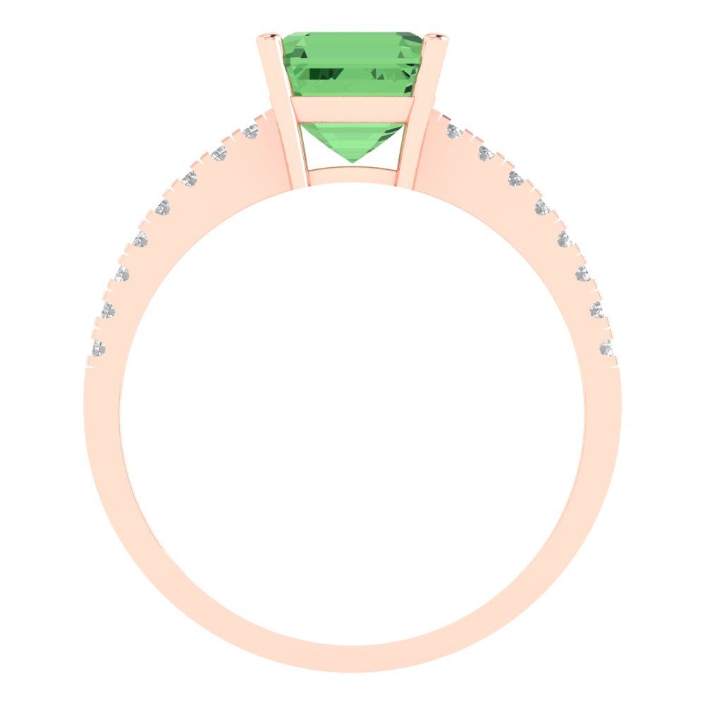 2.7 cttw Zirconia Simulated Green Diamond Solitaire with Zirconia Simulated Diamond Accents Engagement Ring - Solid Gold (VVS1, Cushion Cut,6.5mm)