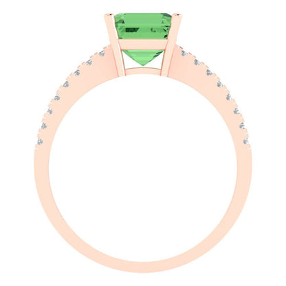 2.7 cttw Zirconia Simulated Green Diamond Solitaire with Zirconia Simulated Diamond Accents Engagement Ring - Solid Gold (VVS1, Cushion Cut,6.5mm)