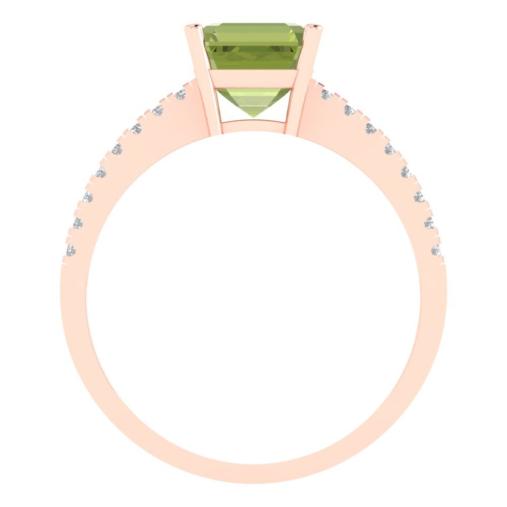 2.7 cttw Natural Peridot Solitaire with Zirconia Simulated Diamond Accents Engagement Ring - Solid Gold (Cushion Cut,6.5mm)