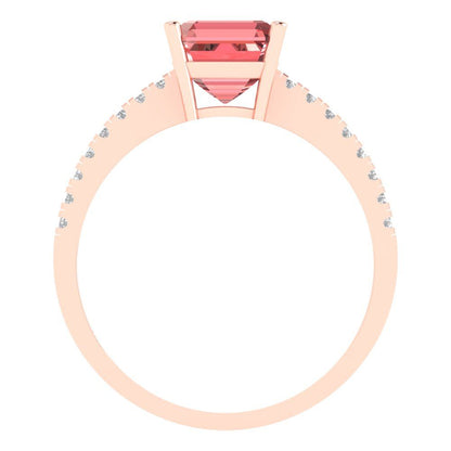 2.7 cttw Natural Garnet Solitaire with Zirconia Simulated Diamond Accents Engagement Ring - Solid Gold (Cushion Cut,6.5mm)