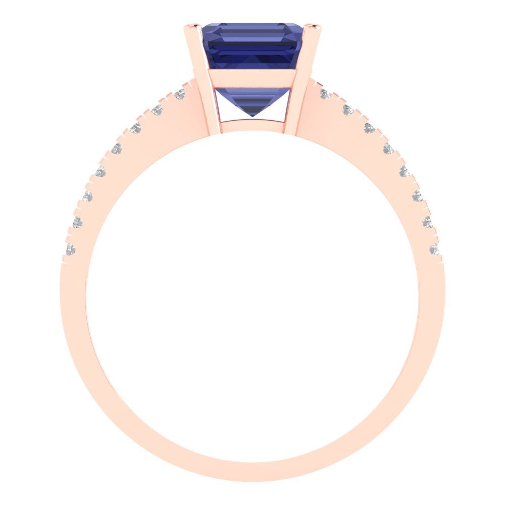 2.7 cttw Simulated Tanzanite Solitaire with Zirconia Simulated Diamond Accents Engagement Ring - Solid Gold (Cushion Cut,6.5mm)