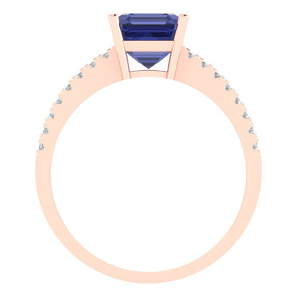 2.7 cttw Simulated Tanzanite Solitaire with Zirconia Simulated Diamond Accents Engagement Ring - Solid Gold (Cushion Cut,6.5mm)