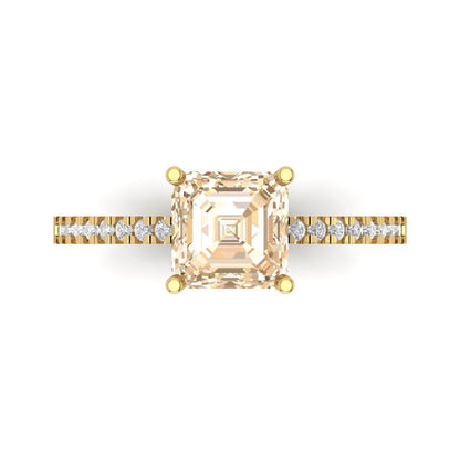 2.7 cttw Natural Morganite Solitaire with Zirconia Simulated Diamond Accents Engagement Ring - Solid Gold (Asscher Cut,6.5mm)
