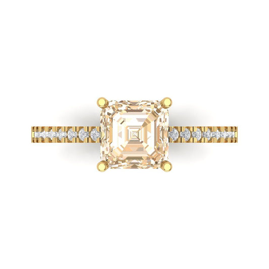 2.7 cttw Natural Morganite Solitaire with Zirconia Simulated Diamond Accents Engagement Ring - Solid Yellow Gold (VVS1, Asscher Cut,6.5mm)