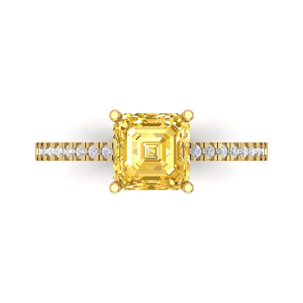 2.7 cttw Natural Citrine Solitaire with Zirconia Simulated Diamond Accents Engagement Ring - Solid Yellow Gold (VVS1, Asscher Cut,6.5mm)
