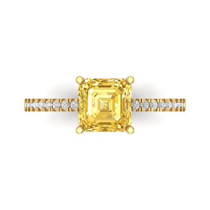 2.7 cttw Natural Citrine Solitaire with Zirconia Simulated Diamond Accents Engagement Ring - Solid Yellow Gold (VVS1, Asscher Cut,6.5mm)