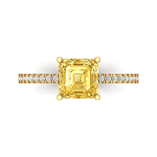 2.7 cttw Natural Citrine Solitaire with Zirconia Simulated Diamond Accents Engagement Ring - Solid Yellow Gold (VVS1, Asscher Cut,6.5mm)