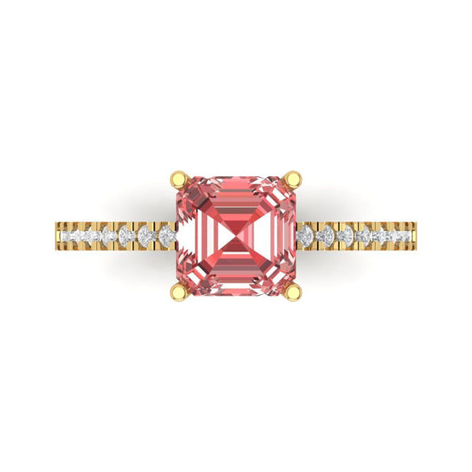 2.7 cttw Natural Garnet Solitaire with Zirconia Simulated Diamond Accents Engagement Ring - Solid Yellow Gold (VVS1, Asscher Cut,6.5mm)