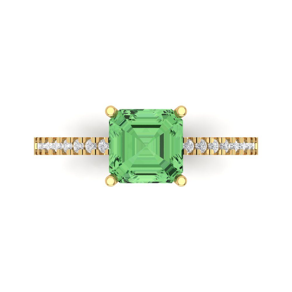 2.7 cttw Zirconia Simulated Green Diamond Solitaire with Zirconia Simulated Diamond Accents Engagement Ring - Solid Gold (VVS1, Asscher Cut,6.5mm)