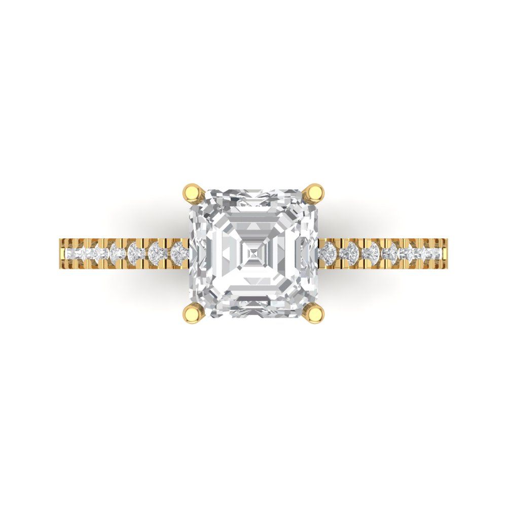 2.7 cttw Zirconia Simulated Diamond Solitaire with Zirconia Simulated Diamond Accents Engagement Ring - Solid Yellow Gold (VVS1, Asscher Cut,6.5mm)