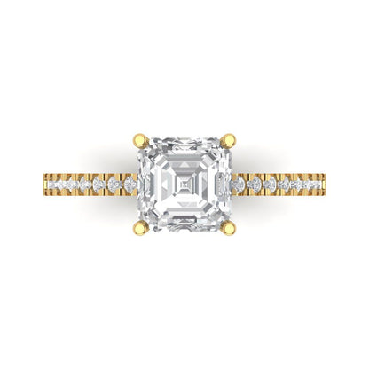 2.7 cttw Zirconia Simulated Diamond Solitaire with Zirconia Simulated Diamond Accents Engagement Ring - Solid Yellow Gold (VVS1, Asscher Cut,6.5mm)