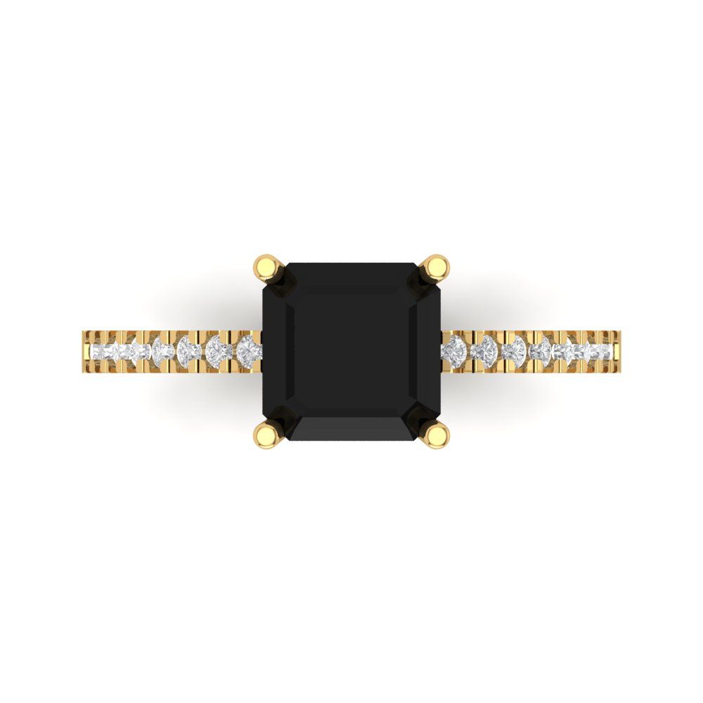 2.7 cttw Natural Onyx Solitaire with Zirconia Simulated Diamond Accents Engagement Ring - Solid Gold (Asscher Cut,6.5mm)