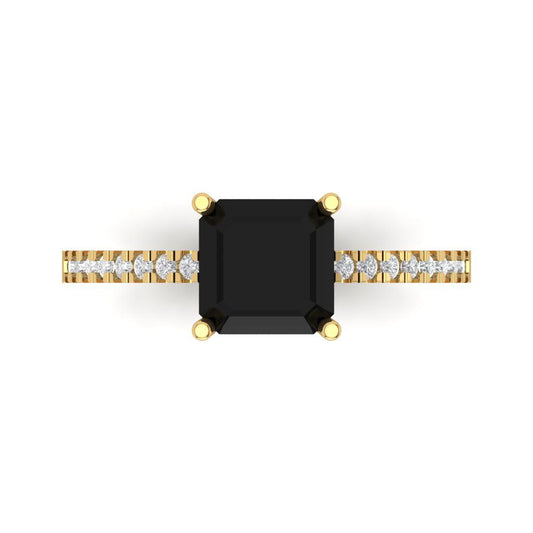 2.7 cttw Natural Onyx Solitaire with Zirconia Simulated Diamond Accents Engagement Ring - Solid Yellow Gold (VVS1, Asscher Cut,6.5mm)