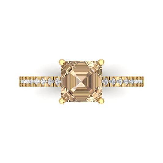 2.7 cttw Yellow Moissanite Solitaire with Zirconia Simulated Diamond Accents Engagement Ring - Solid Yellow Gold (VVS1, Asscher Cut,6.5mm)