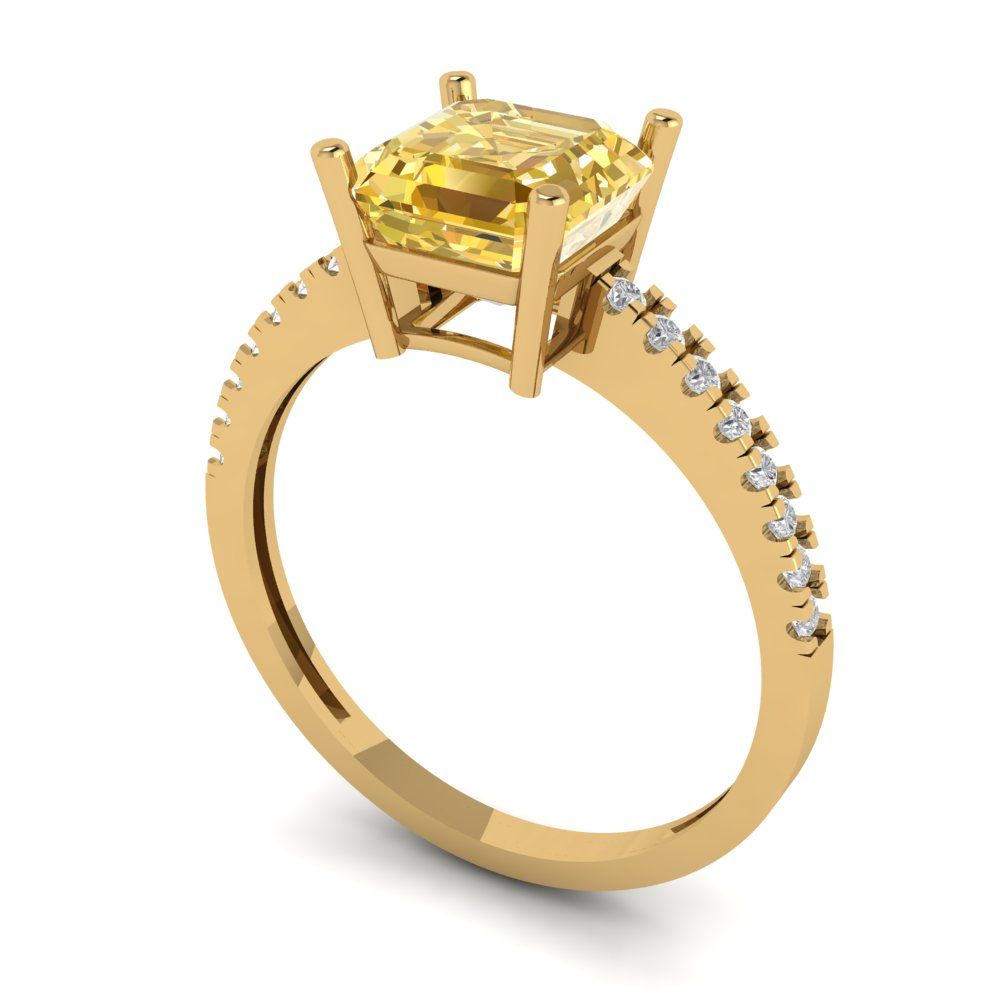 2.7 cttw Natural Citrine Solitaire with Zirconia Simulated Diamond Accents Engagement Ring - Solid Yellow Gold (VVS1, Asscher Cut,6.5mm)