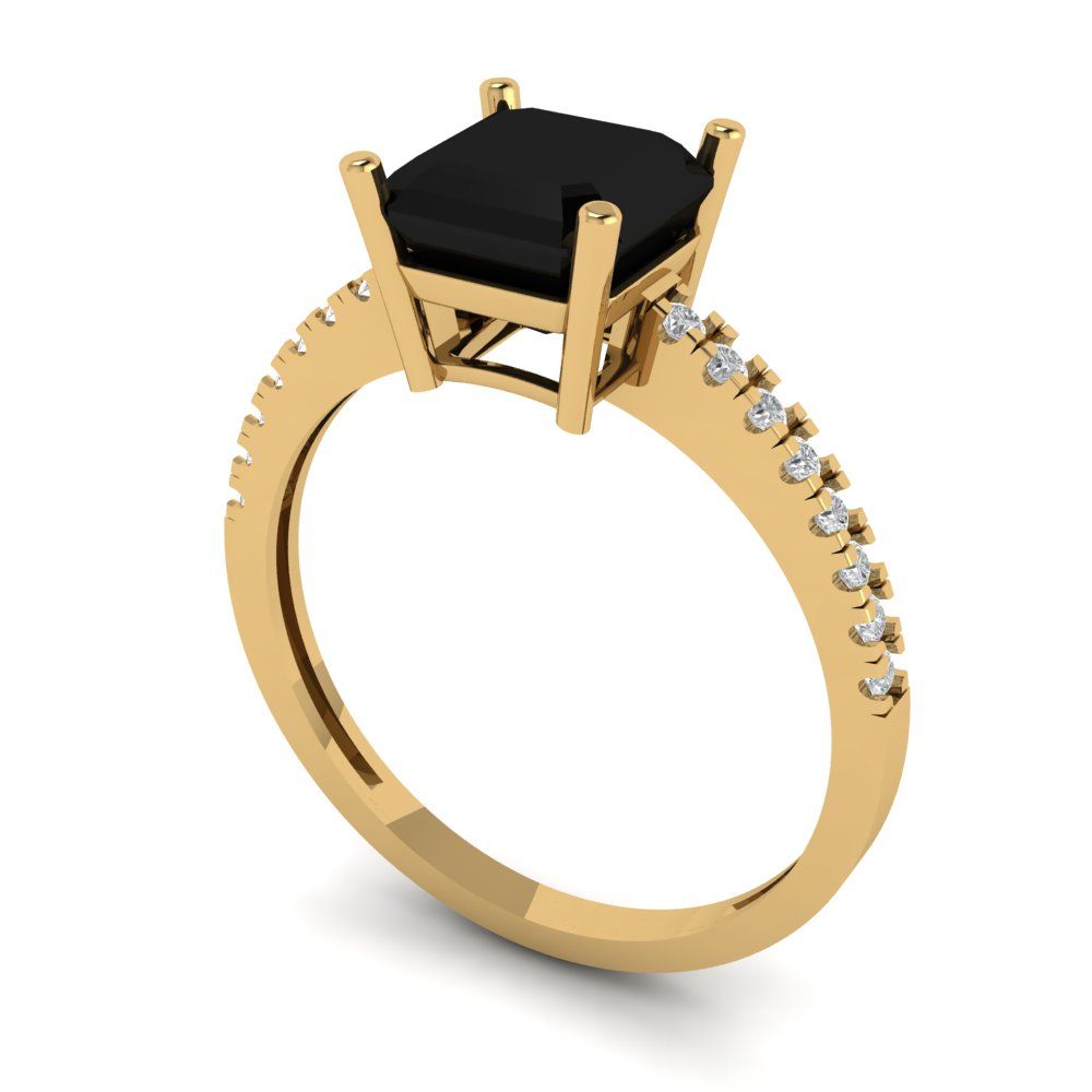 2.7 cttw Natural Onyx Solitaire with Zirconia Simulated Diamond Accents Engagement Ring - Solid Gold (Asscher Cut,6.5mm)