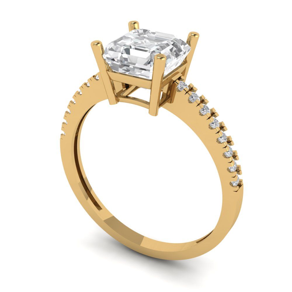 2.7 cttw Zirconia Simulated Diamond Solitaire with Zirconia Simulated Diamond Accents Engagement Ring - Solid Yellow Gold (VVS1, Asscher Cut,6.5mm)