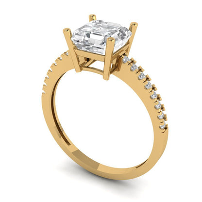 2.7 cttw Zirconia Simulated Diamond Solitaire with Zirconia Simulated Diamond Accents Engagement Ring - Solid Yellow Gold (VVS1, Asscher Cut,6.5mm)